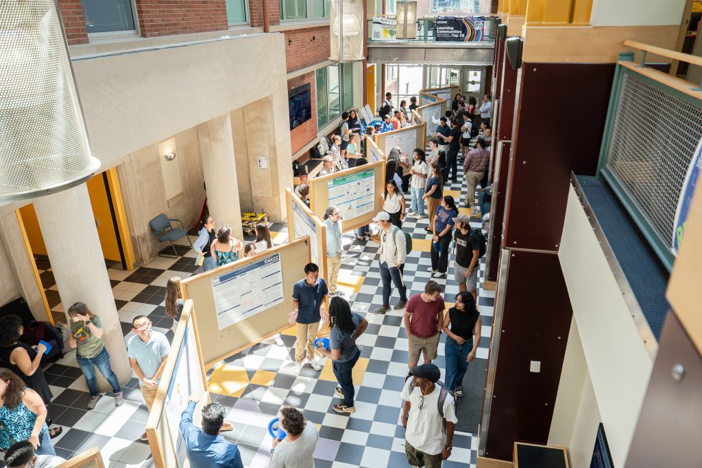 poster presentations in student union hallway