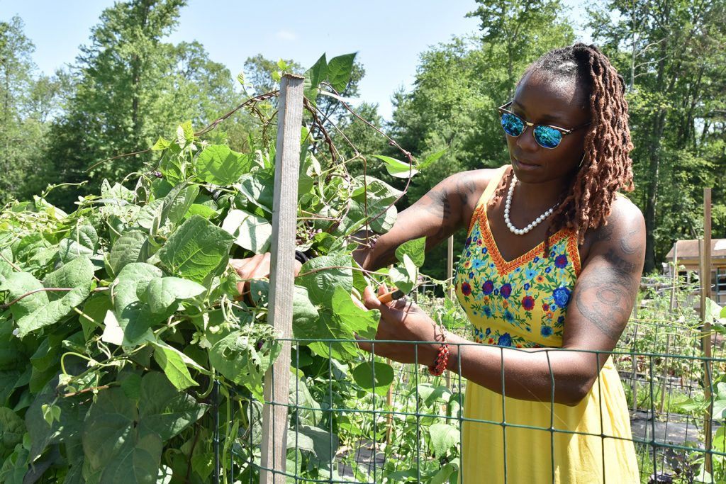 a woman gardening