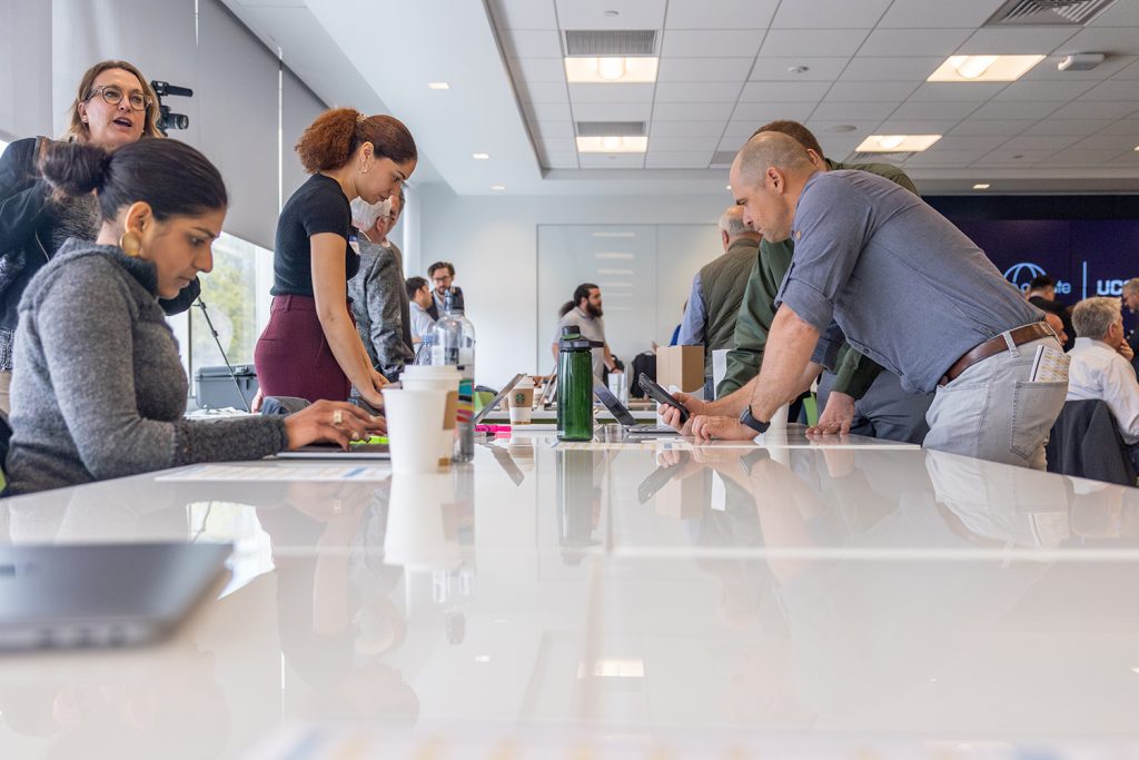 people working around a table