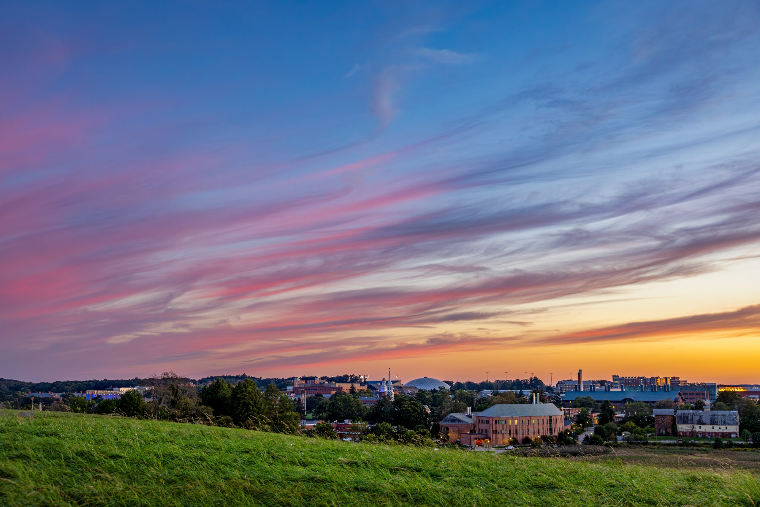sunset view of storrs campus